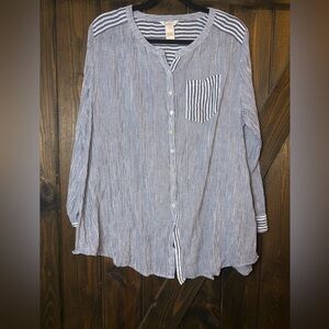 SUNDANCE Blue Striped 100% Cotton Tunic Top